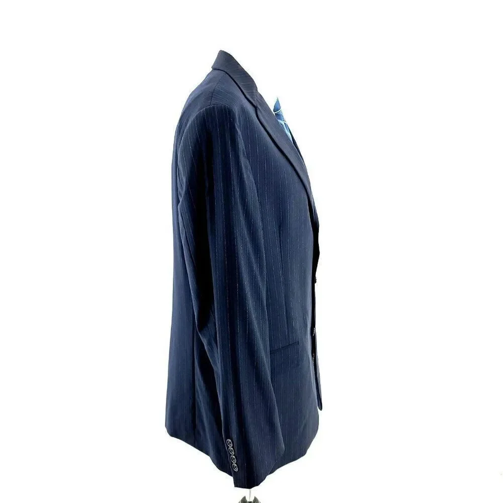 Hart‎ Schaffner Marx Wool 3 Button Suit Jacket 42L Blue W/ Blue Striped